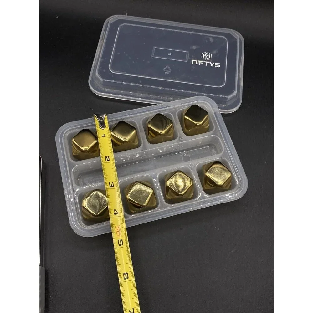 Nifty5 Whiskey Stones Gold Edition Set of 8 Stainless Steel Diamond & Tongs